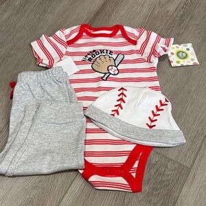 Baby Baseball Rookie Stripe Bodysuit Set - Red & Gray 12 month Little me Boy
